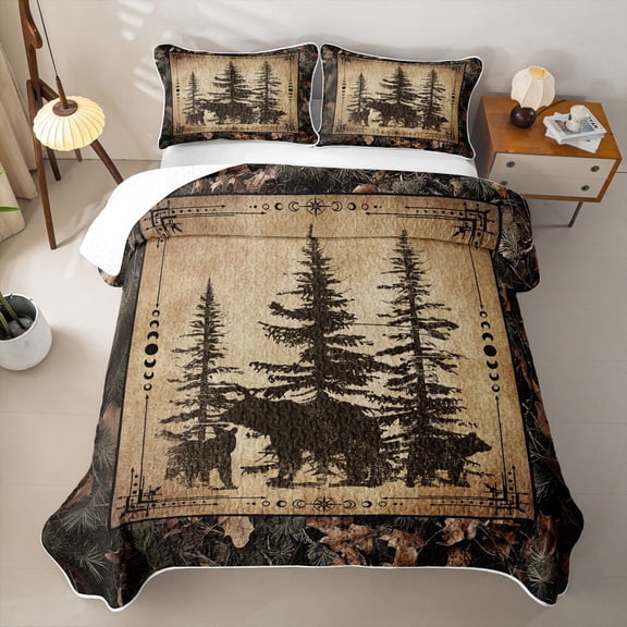 Erosebridal Rustic Bear Wildlife Twin Quilt Set for Women Men, Cabin Pine Tree Twin Coverlet Set, 2-Piece