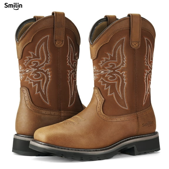 Steel Toe Work Western Cowboy Boot for Men,Brown,US Size 11