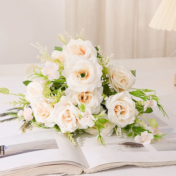 Ramo de flores de seda de rosa artificial para decorar el salón y la mesa del comedor