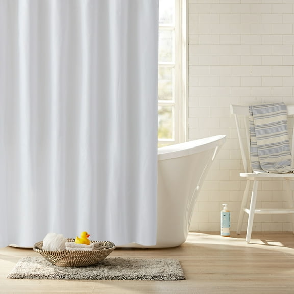Clorox 100% Polyester Shower Curtain Set with Waterproof PEVA Liner and 12 Metal Hooks (White)