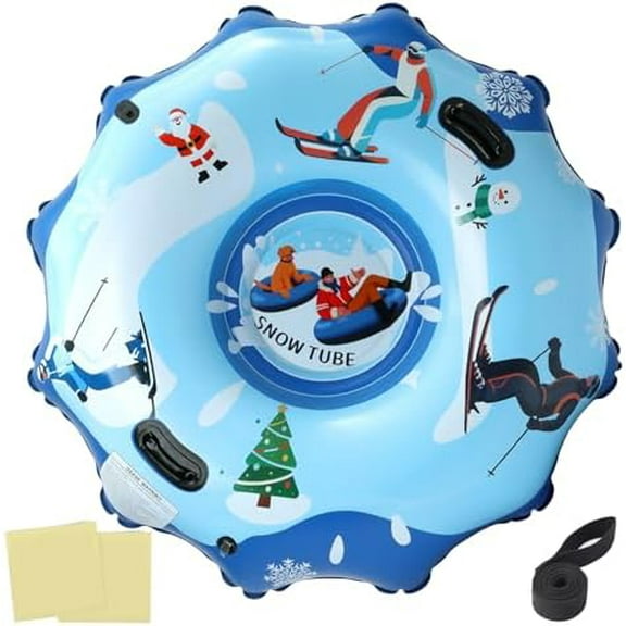 Snow Tube, 55" Extra Large Inflatable Snow Sled for Adults, Thickened Heavy-Duty Cold-Resistant PVC, Reinforced Handles, Foldable Winter Snow Tubes for Sledding & Family Fun Gifts