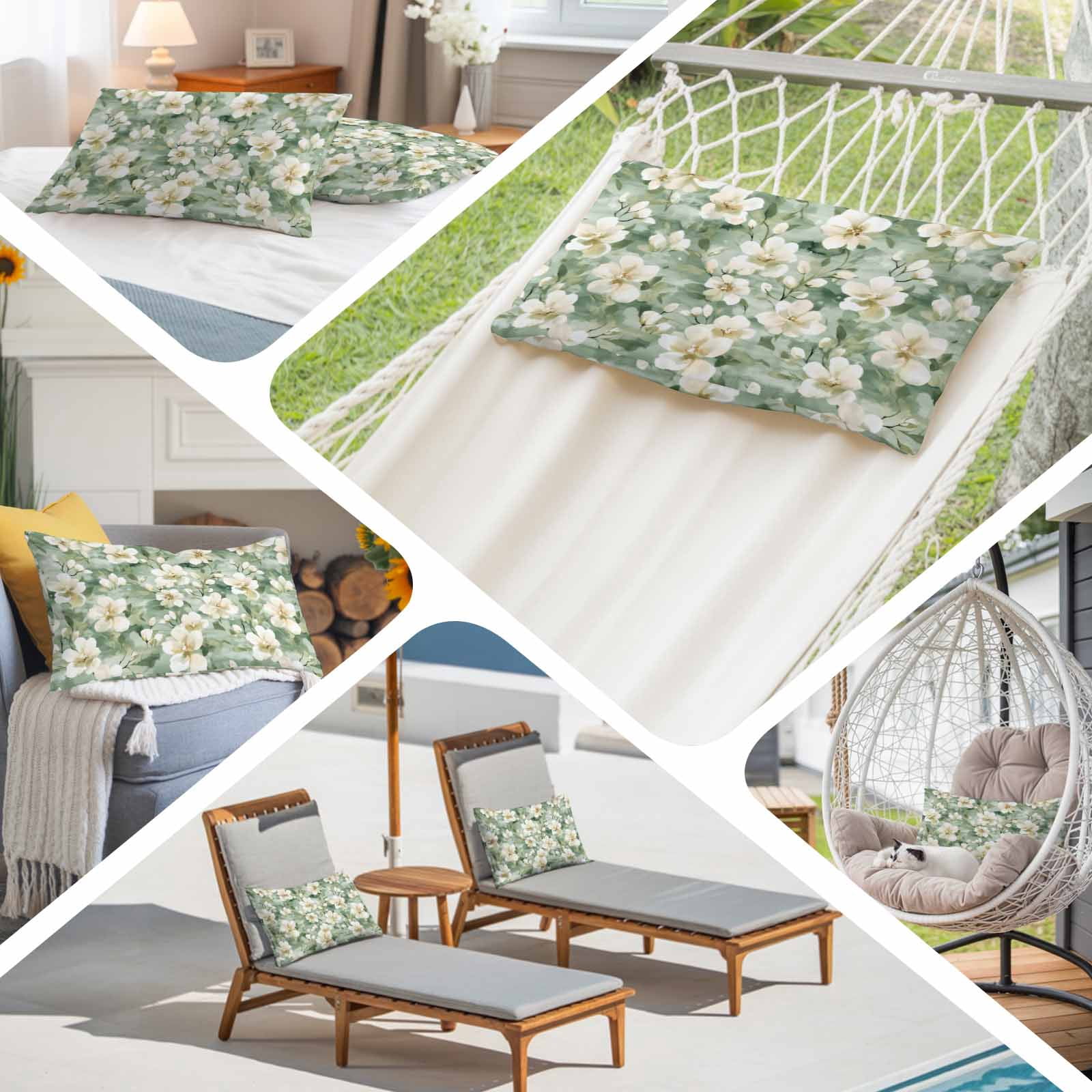 Sage Green Spring Floral Oversized Pillow Covers, Summer PlantsFarmhouse Soft Breathable Throw Pillow Cases with Invisible Zipper, Decorative Pillowcase Pillows Protectors for Sofa Bed Couch 24"x36"