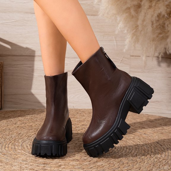 Viflosae Womens Ankle Boots Back Zip Block High Heel Booties