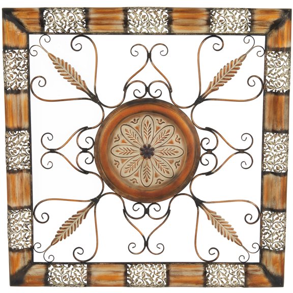 DecMode Brown Metal Scroll Wall Decor