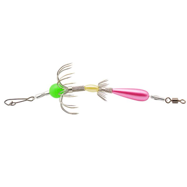 Pesca Anzuelo de sepia de pesca de doble fila, anzuelo de calamar de acero al carbono (rosa)