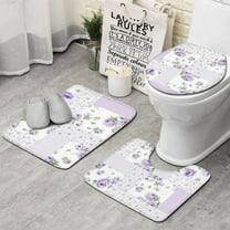 Pioneer Flower Floral Print Pattern Bathroom Rugs Sets 3 Piece,Toilet Cover Set,Absorbent Non Slip Bathroom Mats Sets with U-Shaped Contour Rug Toilet Rug Set