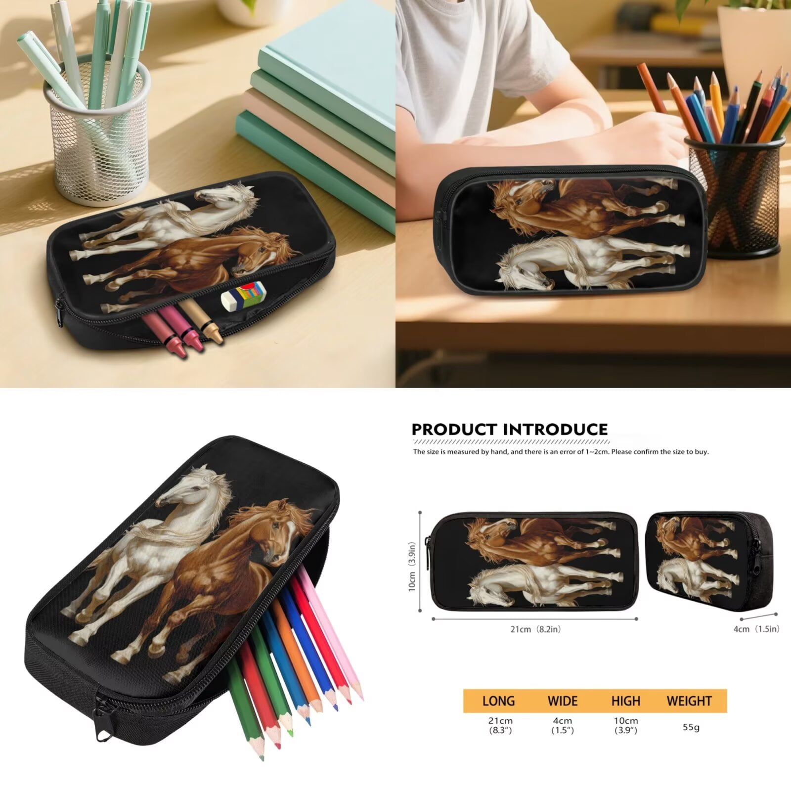 Pzuqiu Running Horses Boys Backpack Set of 5 School Bookbag Purse with Reusable Lunch Tote Bag Water Bottle Bag Pencil Case for Kids Elementary Schoolbags