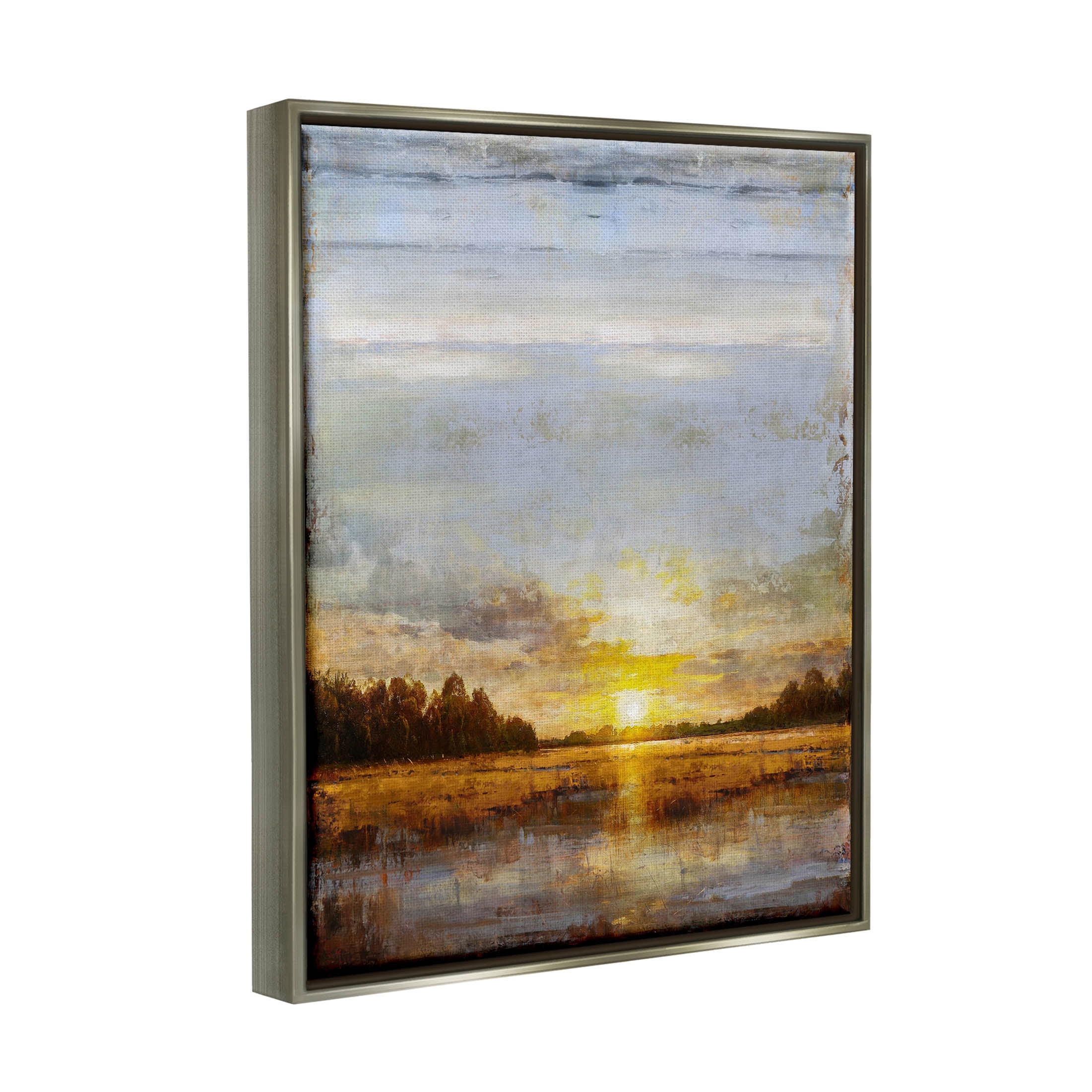 Stupell Industries Weathered Sunset Nature Scenery Graphic Art Luster Gray Floating Framed Canvas Print Wall Art, Design by Eric Turner