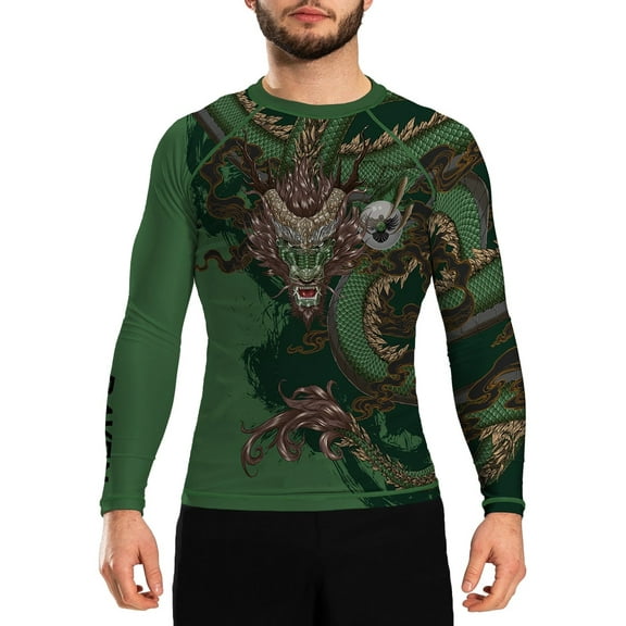 Raven Fightwear Men's Year of the Dragon Rash Guard BJJ MMA Green