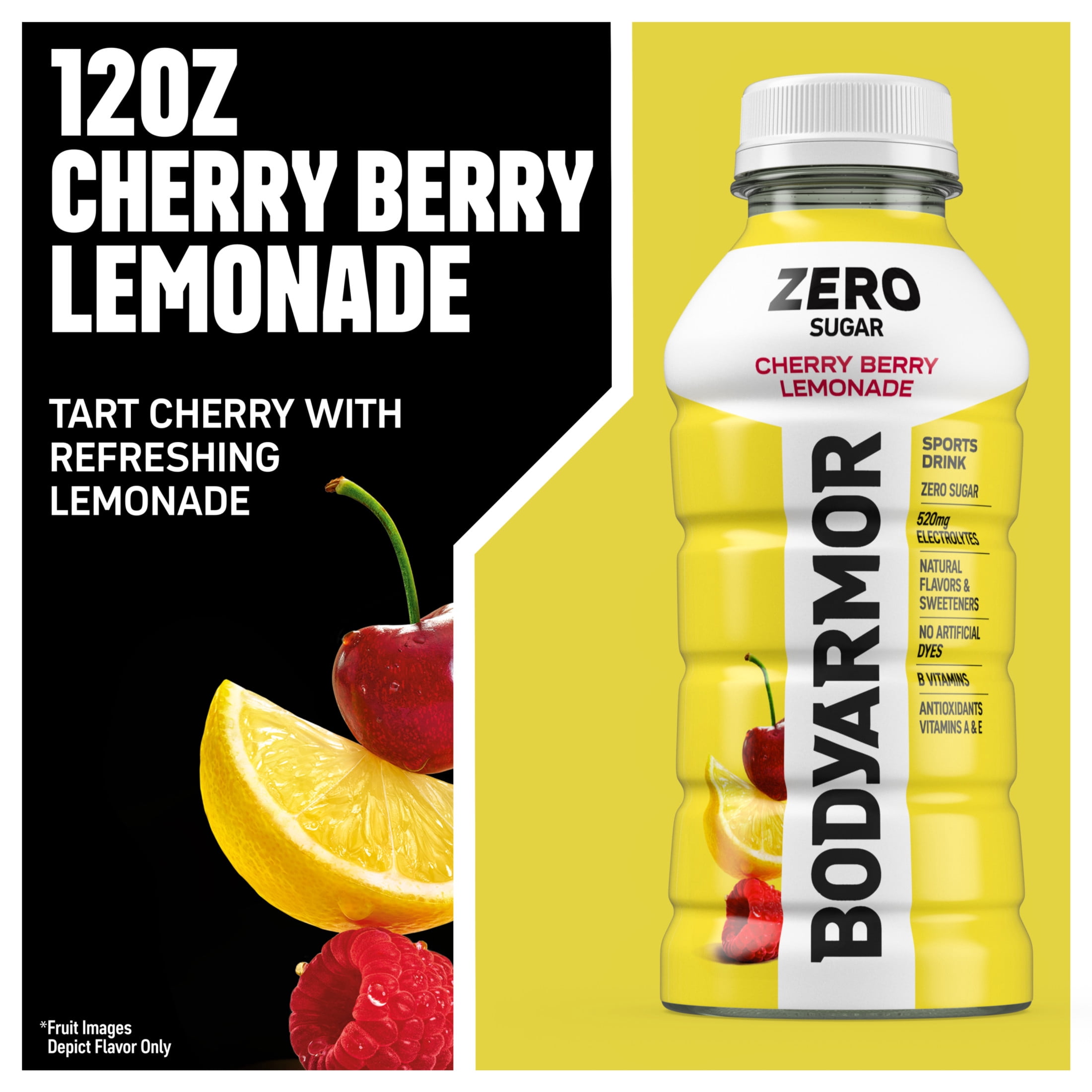 BODYARMOR Zero Sugar Cherry Berry Lemonade Electrolyte Sports Drink Bottles, 12 fl oz, 8 Pack