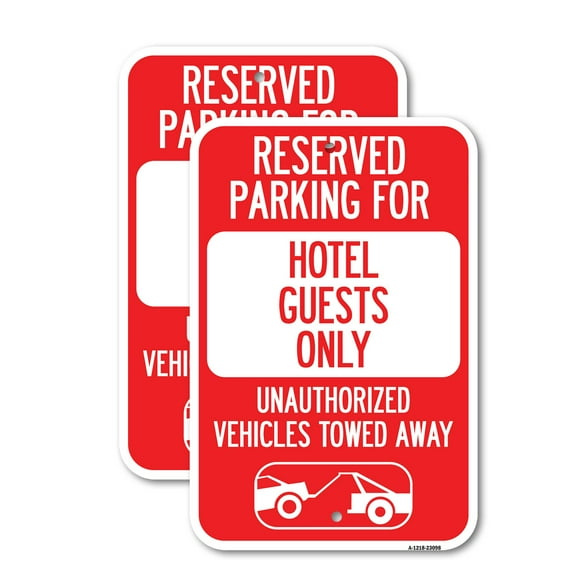 (2 Pack) Reserved Parking for Hotel Guests Only Unauthorized Vehicles Towed Away (With Tow Away Graphic) | 18" X 24" Heavy-Gauge Aluminum Sign | Rust Free Aluminum, Weather Resistant,
