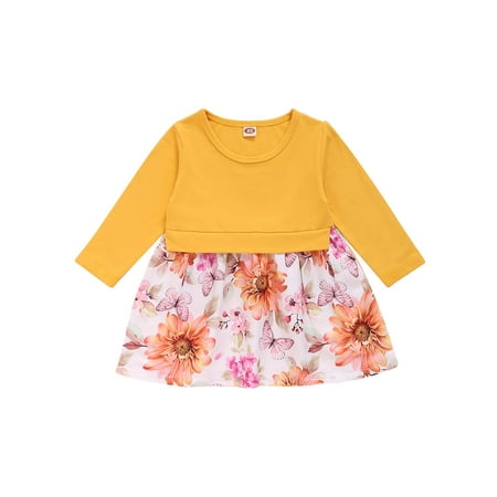 

LAPAKIDS Infant Toddler Baby Girls Long Sleeve Floral Dress