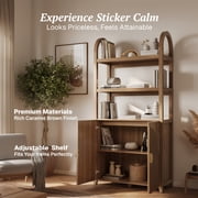 BELLEZE Book Shelf 72 Tall Arched Bookcase With Storage, 3 Tier Mid Century Modern Bookshelf With Doors, Modular Bookshelves For Living Room Office Kids Room Library (Caramel Brown)