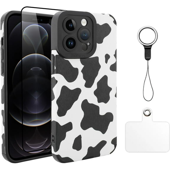 [3 in 1 Case for iPhone 12 Pro Max Case Cow print Pattern Black White Design Tire Texture Non-Slip Soft TPU Bumper Anti-Slip Ultra Thin Cover Protective Shockproof Case for iPhone 12 Pro Max