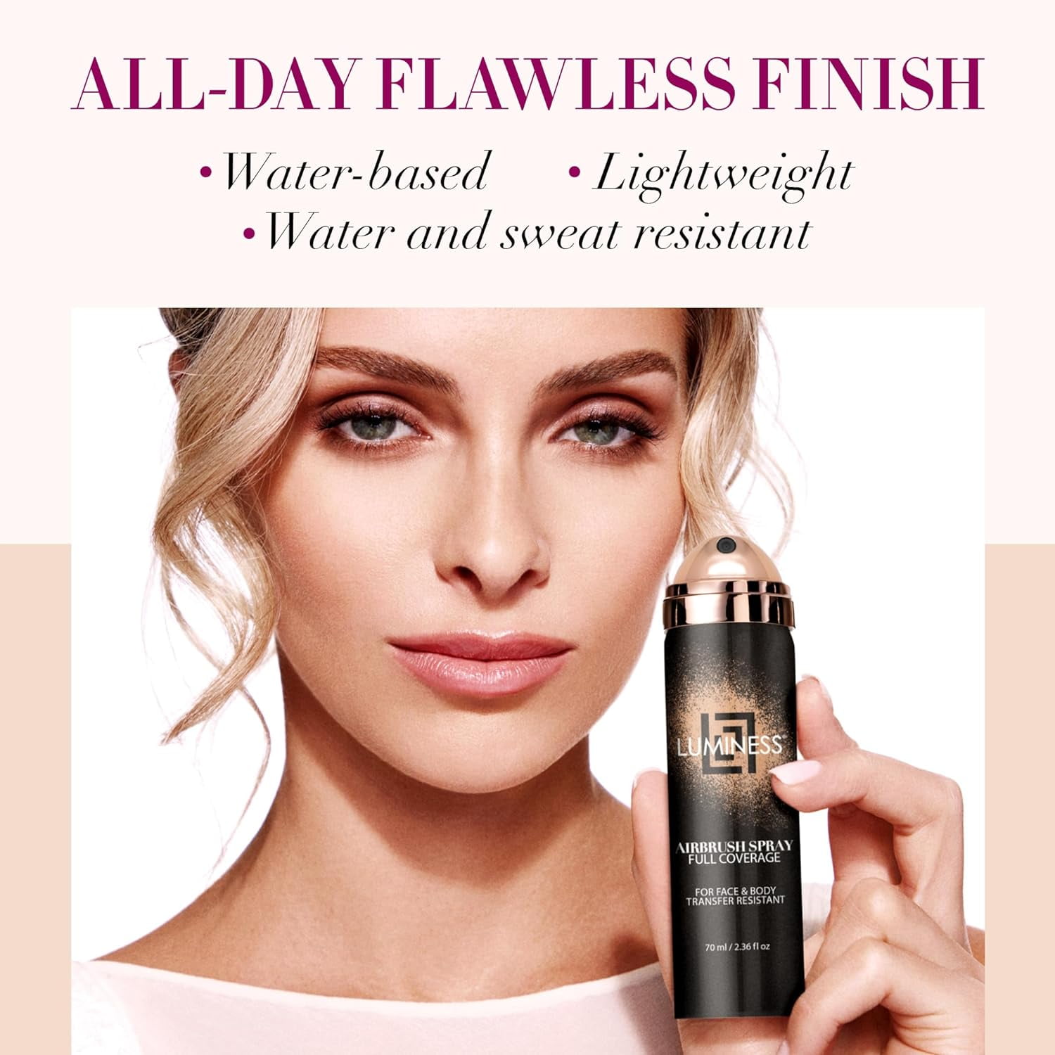 LUMINESS Spray Airbrush Foundation Makeup, Fair Shade 020 - Lightweight, Full Coverage Foundation for Face, Neck, & Body - Concealer for Seamless Blending, Natural-Looking Finish, 2.36 fl oz