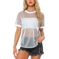 thumbnail image 1 of INSPIRAR CHIC Camiseta de Malla para Mujeres, Cubierta de Fiesta, Manga Corta, Transparente, Tops Sheer S Plata Blanca, 1 of 6