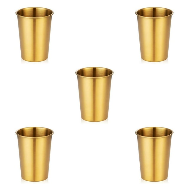 tamizeot Stainless Coffee Cup Portable Water Tea Mug Single Layer Cold Drinks Rust-proof Reusable Holder Camping Outdoor gold plated 260ML 5Set