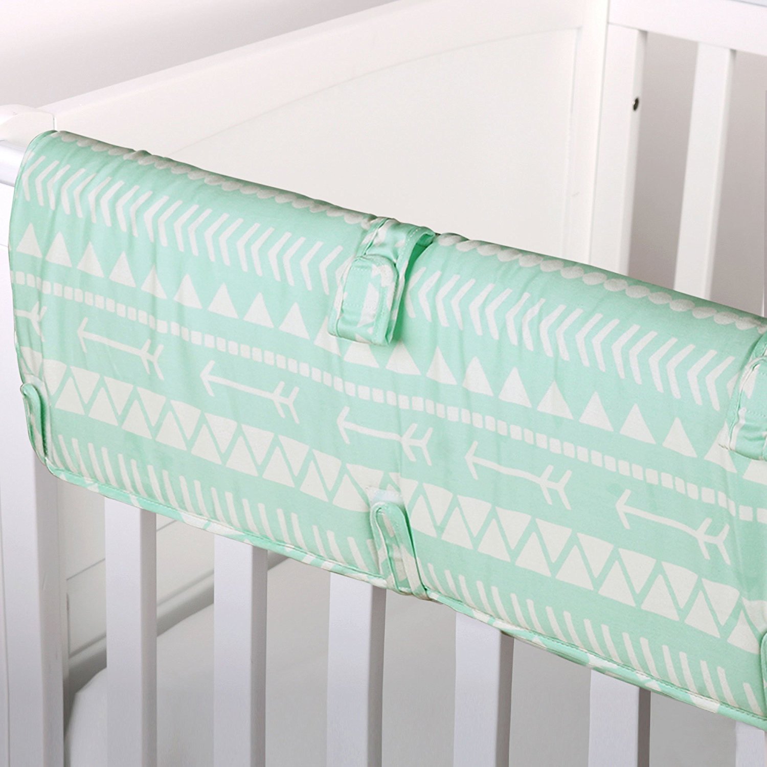 Mint Green Tribal Print 100 Cotton Padded Crib Rail Guard by, Crib