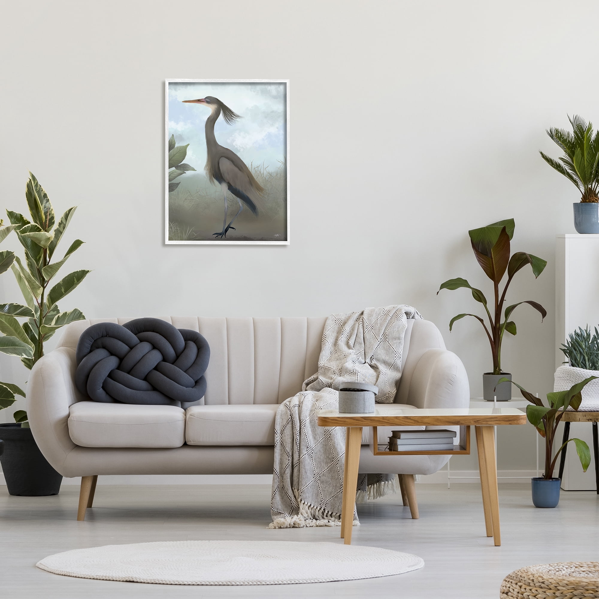 Stupell Industries Grey Heron Painting Animals & Insects Painting White Framed Art Print Wall Art, 24 x 30