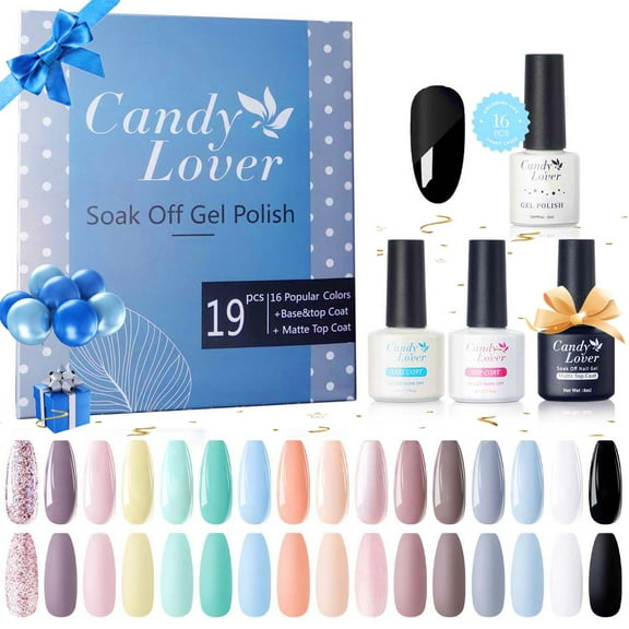 Candy Lover Gel Nail Polish Kit, Quick Dry Long-Lasting Gel Nail Kit with Top Base Coats Matte Coat, 16 Colors Summer Pink Yellow Green Gel Polish Set Gift for Women at Home Salon Nail Art