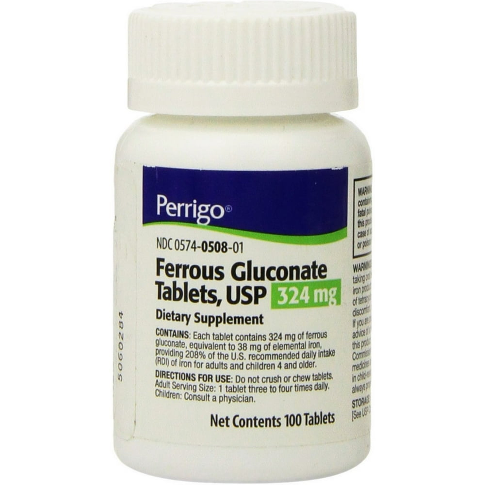 Perrigo Ferrous Gluconate Tablets 324 mg 100 ea (Pack of 4) Walmart