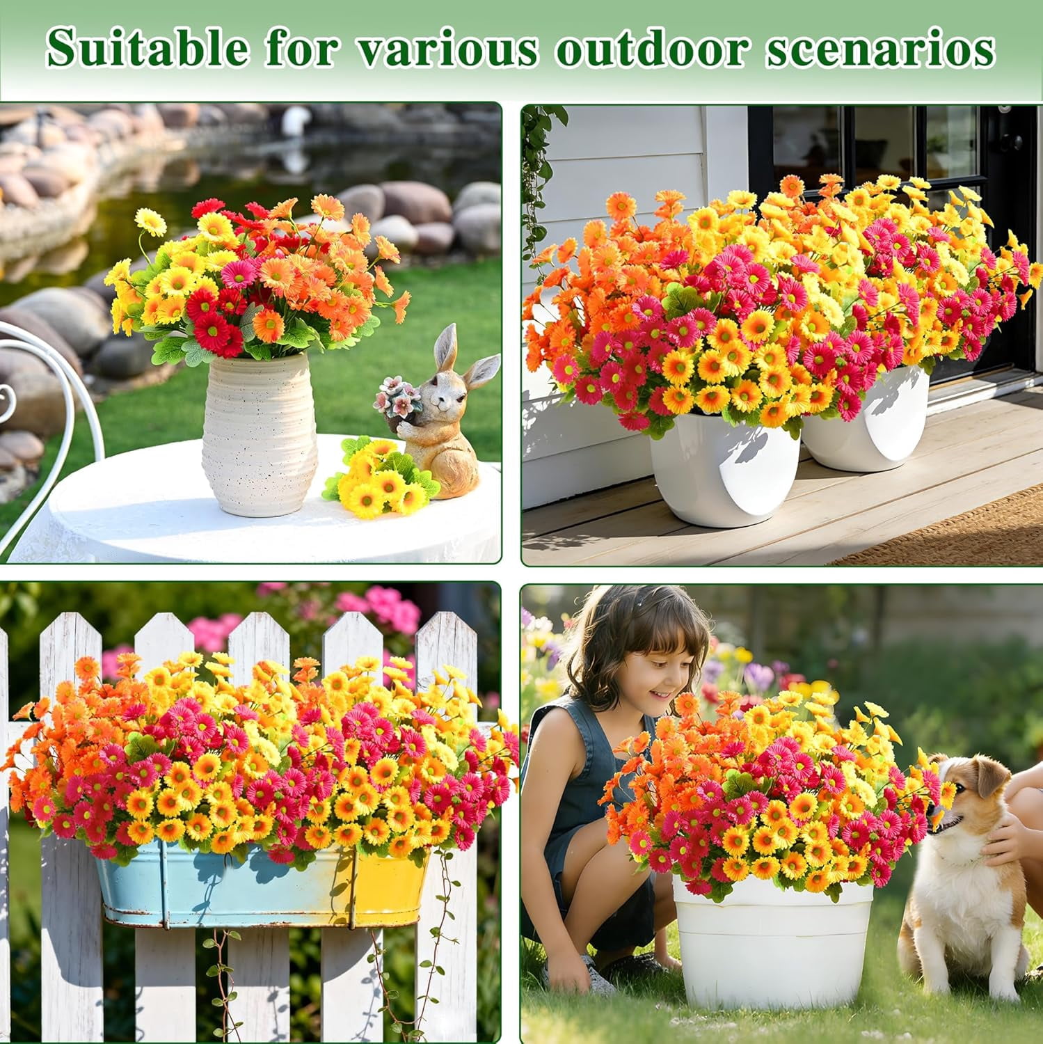 Yastouay 12 Bundles Artificial Mums Flowers for Outdoors, UV Resistant Fake Flowers for Planter, Mix Yellow Outdoor Faux Plants for Garden Balcony Yard Porch