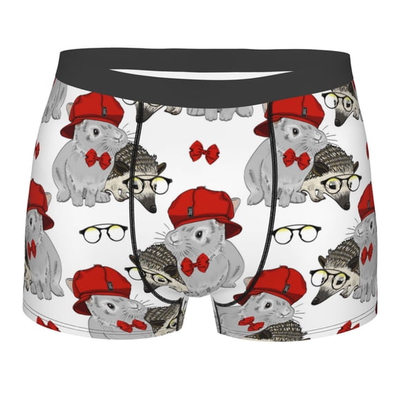 Balery Rabbit And Hedgehog Men's Boxer Briefs, Soft and Breathable Cotton Underwear with nylon Waistband-Small