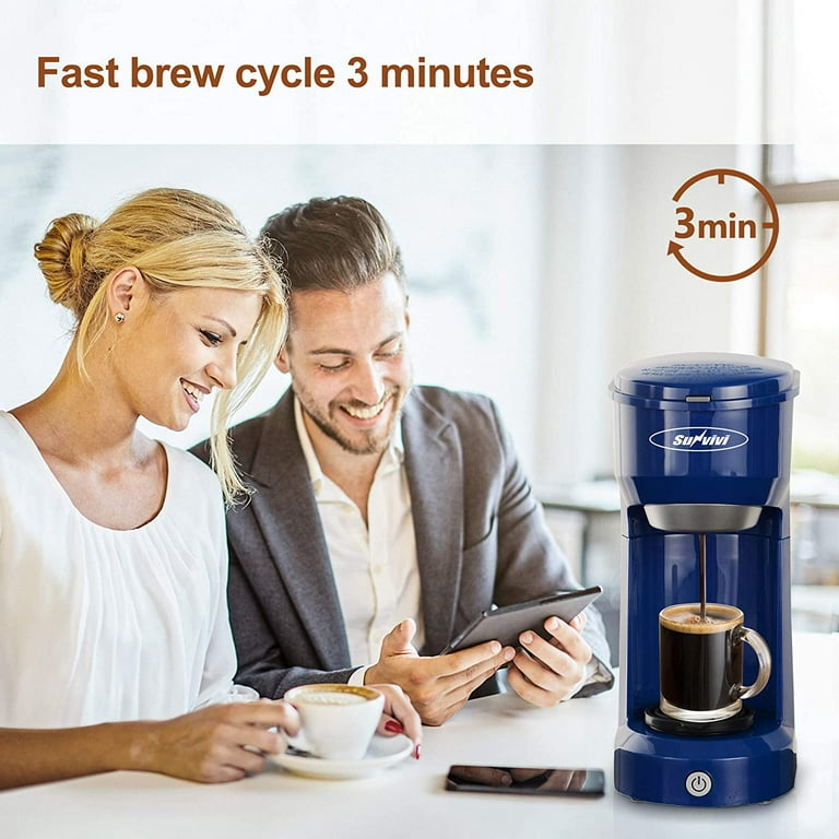 Superjoe Single Serve Coffee Maker Brewer for Single Cup Coffee Machine  With Permanent Filter, 6oz to 14oz Mug, One-touch Control,Blue 