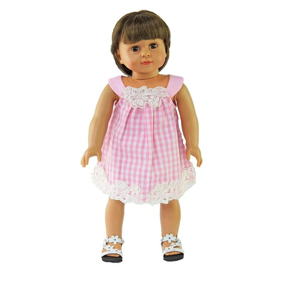 Pink and White Checkered Dress for 18 inch dolls