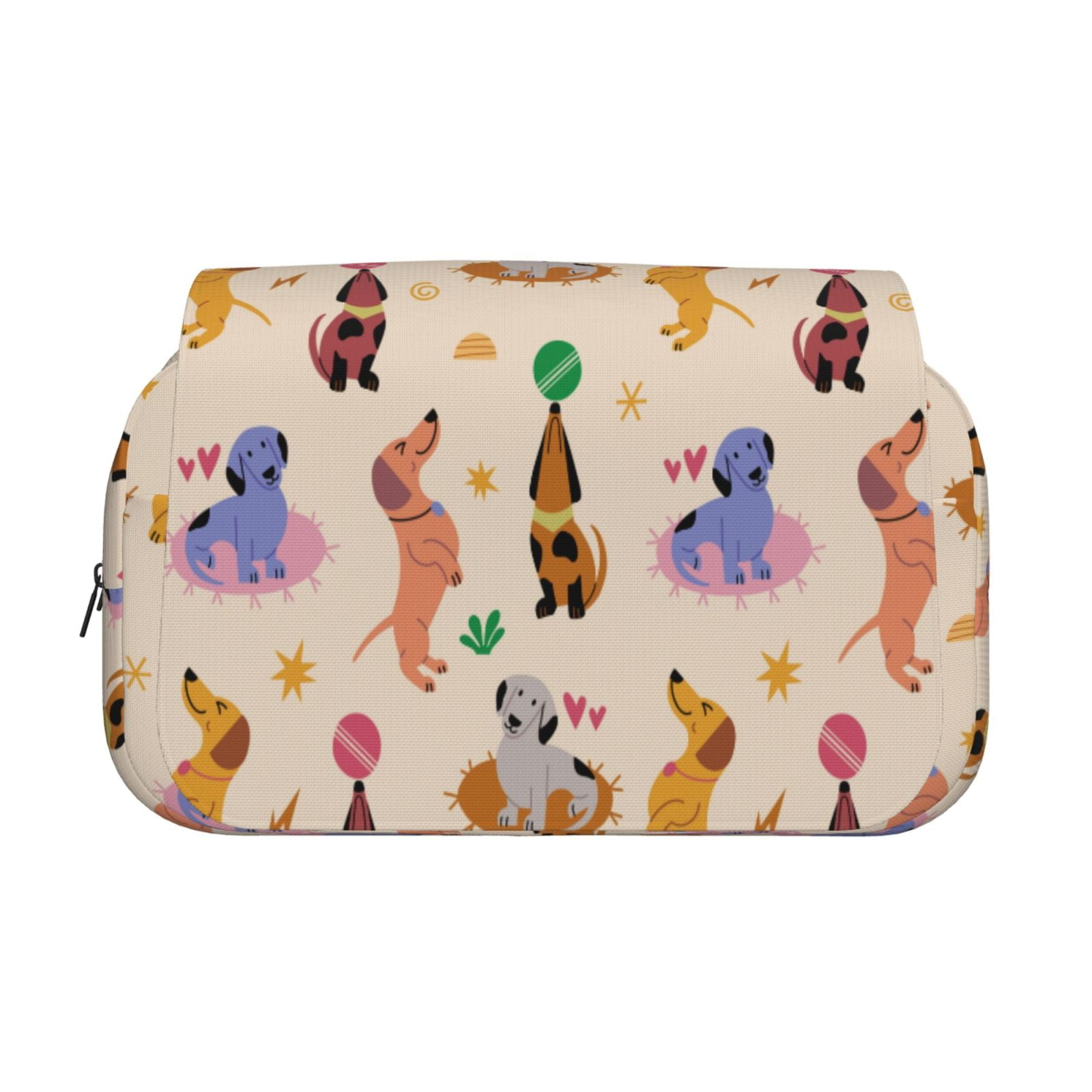 Rateoe Dogs In Different Poses Pattern Double Clamshell Pen Case, Storage Organizer with Two Zipper Compartments– Holds Up to 50 Pencils & Pens