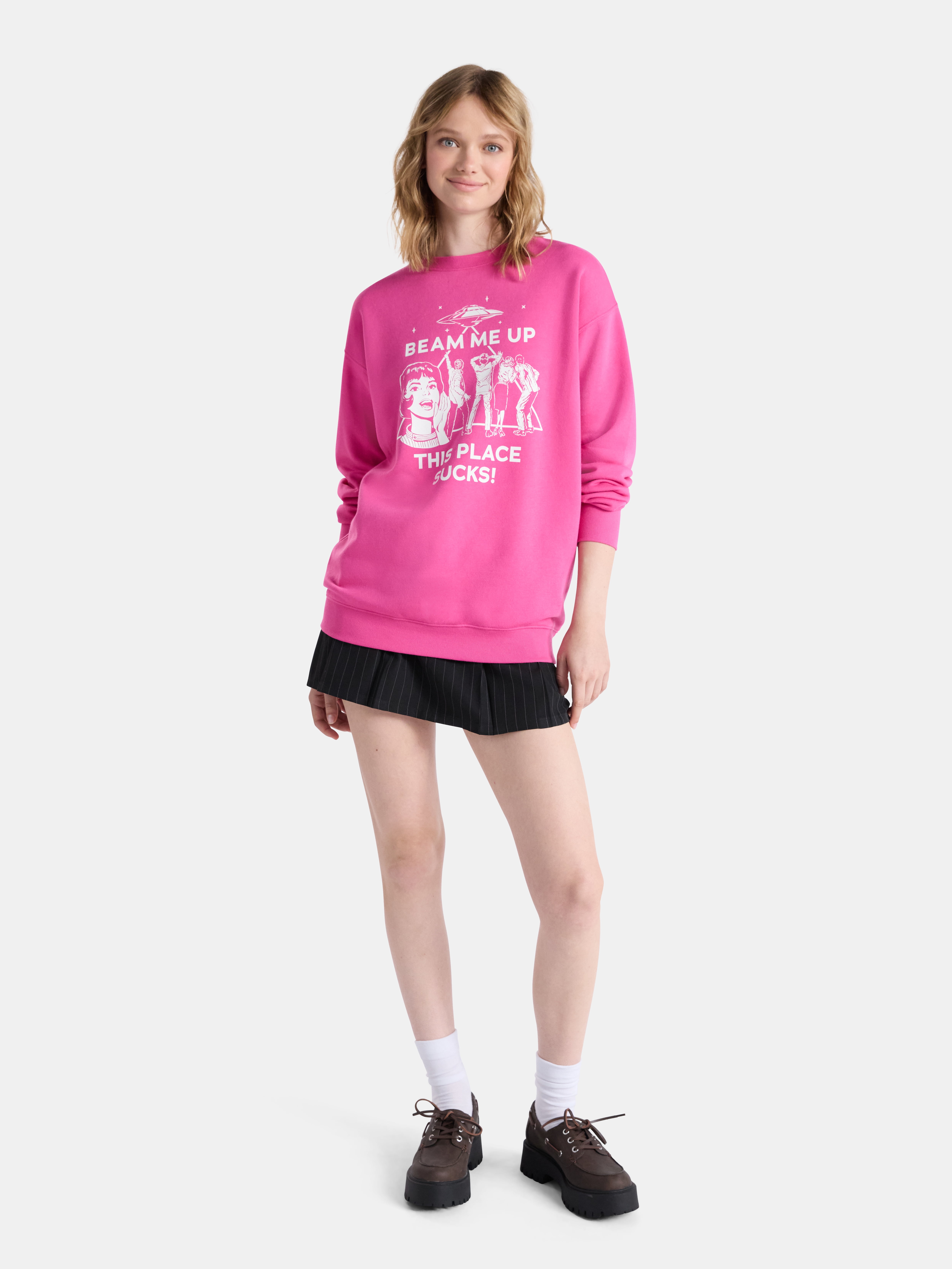 Netflix Stranger Things Oversized Fleece Sweatshirt from No Boundaries, Women’s Plus