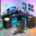 thumbnail image 5 of 63" Farmhouse L Shaped Desk with Drawers & Storage Shelf, Corner Computer Desk with Power Outlets for Home Office, Executive Desk with Monitor Stand, Printer Shelf, Black, 5 of 9