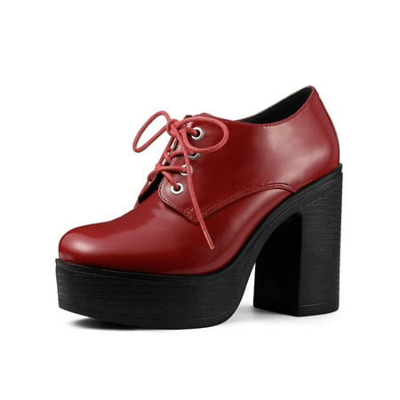 

Unique Bargains Women s Platform Lace Up Chunky Heel Ankle Booties