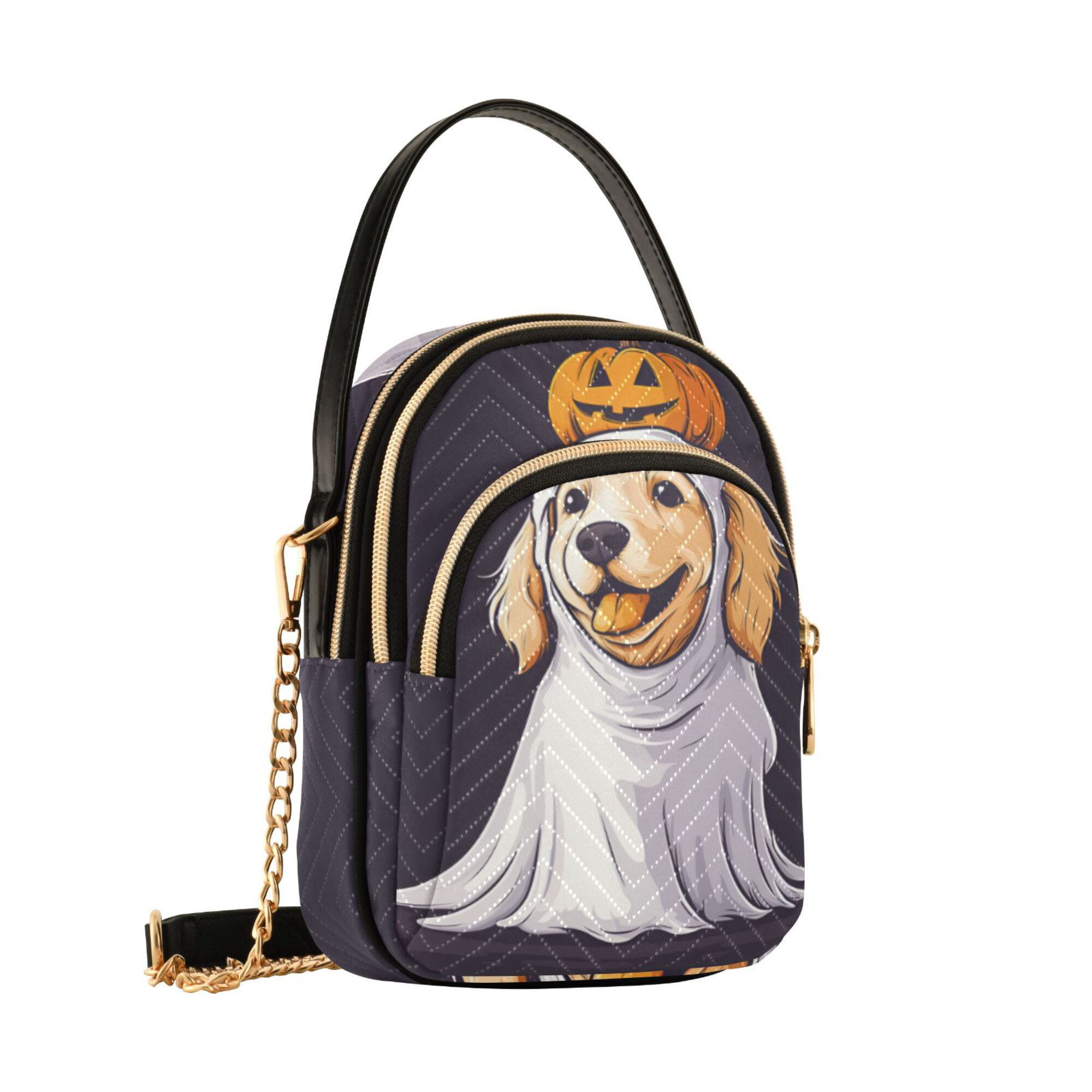 FORMRS Crossbody Bag for Women Quilted Travel Shoulder Cell Phone Purse with Chain Strap Handbag, Yellow Halloween Dog