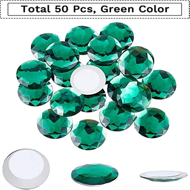 50Pcs 30mm Flat Back Round Acrylic Rhinestone Self-Adhesive Plastic Circle  Gems Stick On Jewels(Green) for Costume Making Cosplay Jewels Invitation