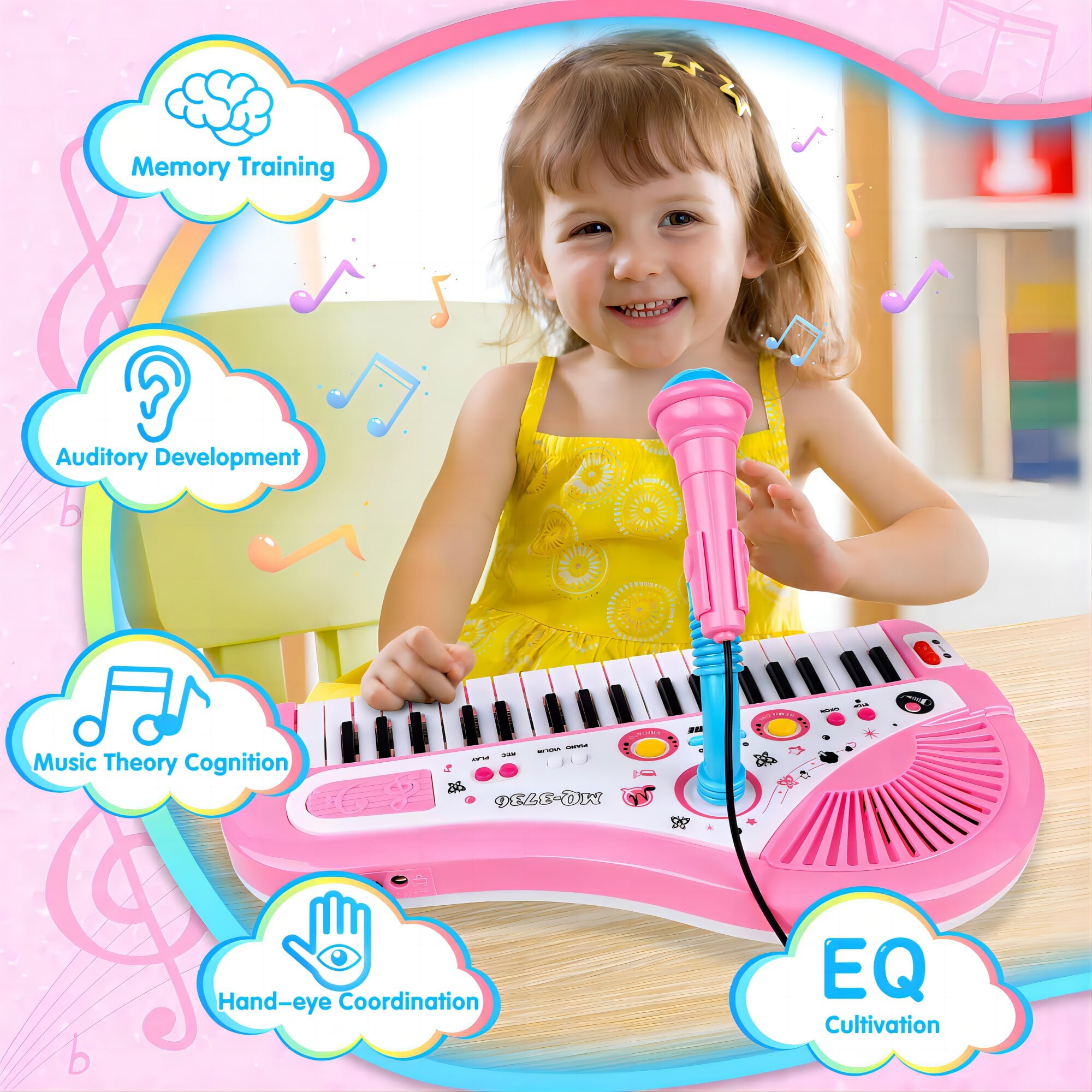 KUTGY Piano for Kids 37 Keys Piano Toys for Girl Toddlers with Built-in Microphone & Music Modes Best Birthday Gifts for 1 2 3 4 5 Year Old Girls Toys Educational Keyboard Musical Instrument Toys