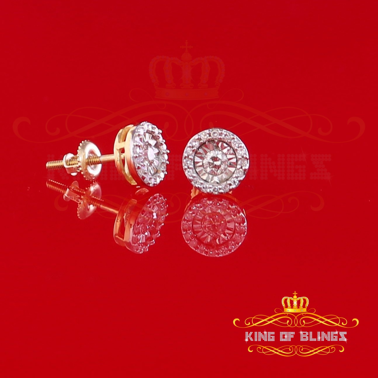 King of Bling's 10K Real Yellow Gold Real Diamond 0.25CT Men's/Women's Round-Shape Stud Earring
