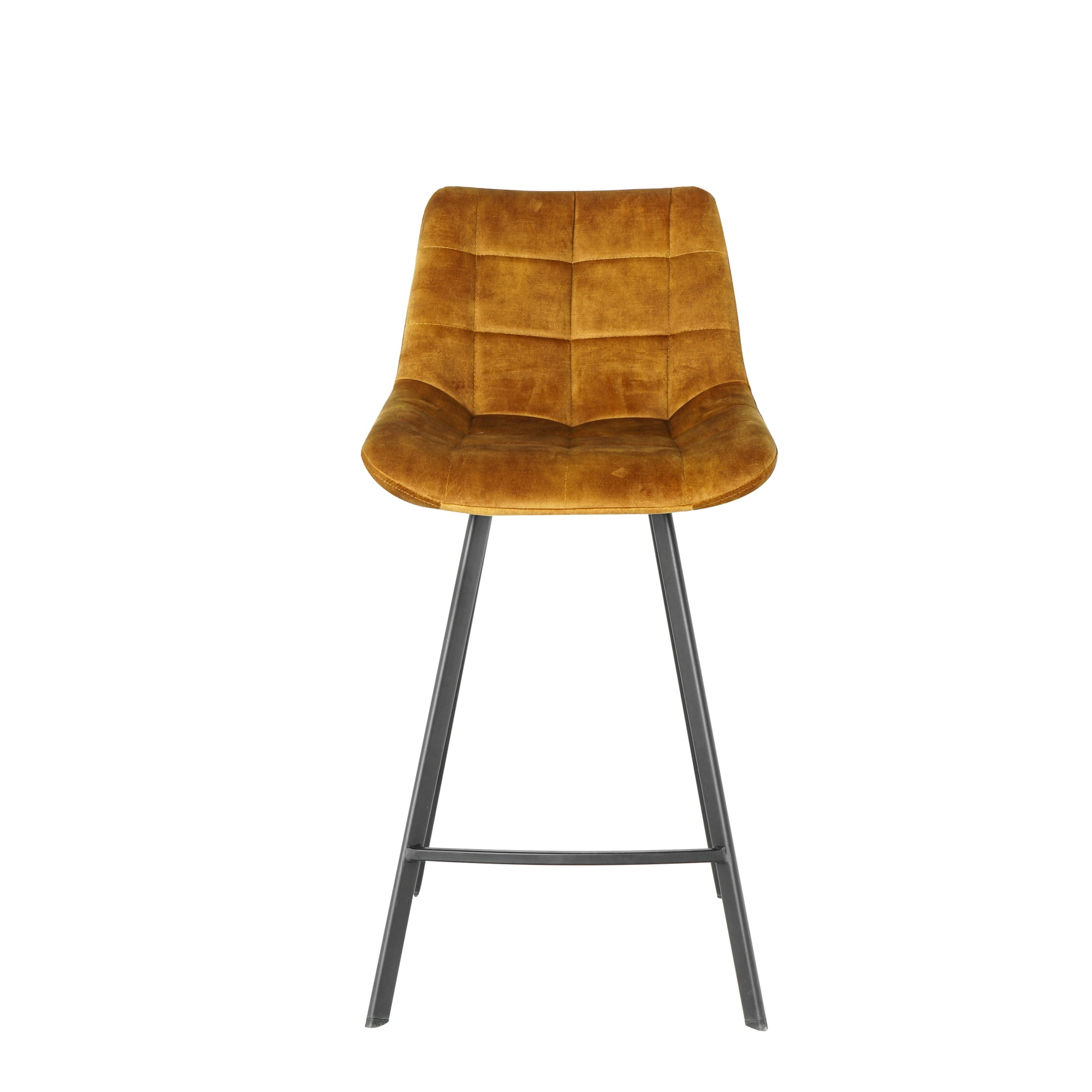 Kepooman 2 Pcs Leisure Barstool with Metal Legs, Modern Nordic Counter Height Bar Chair, Dark Yellow