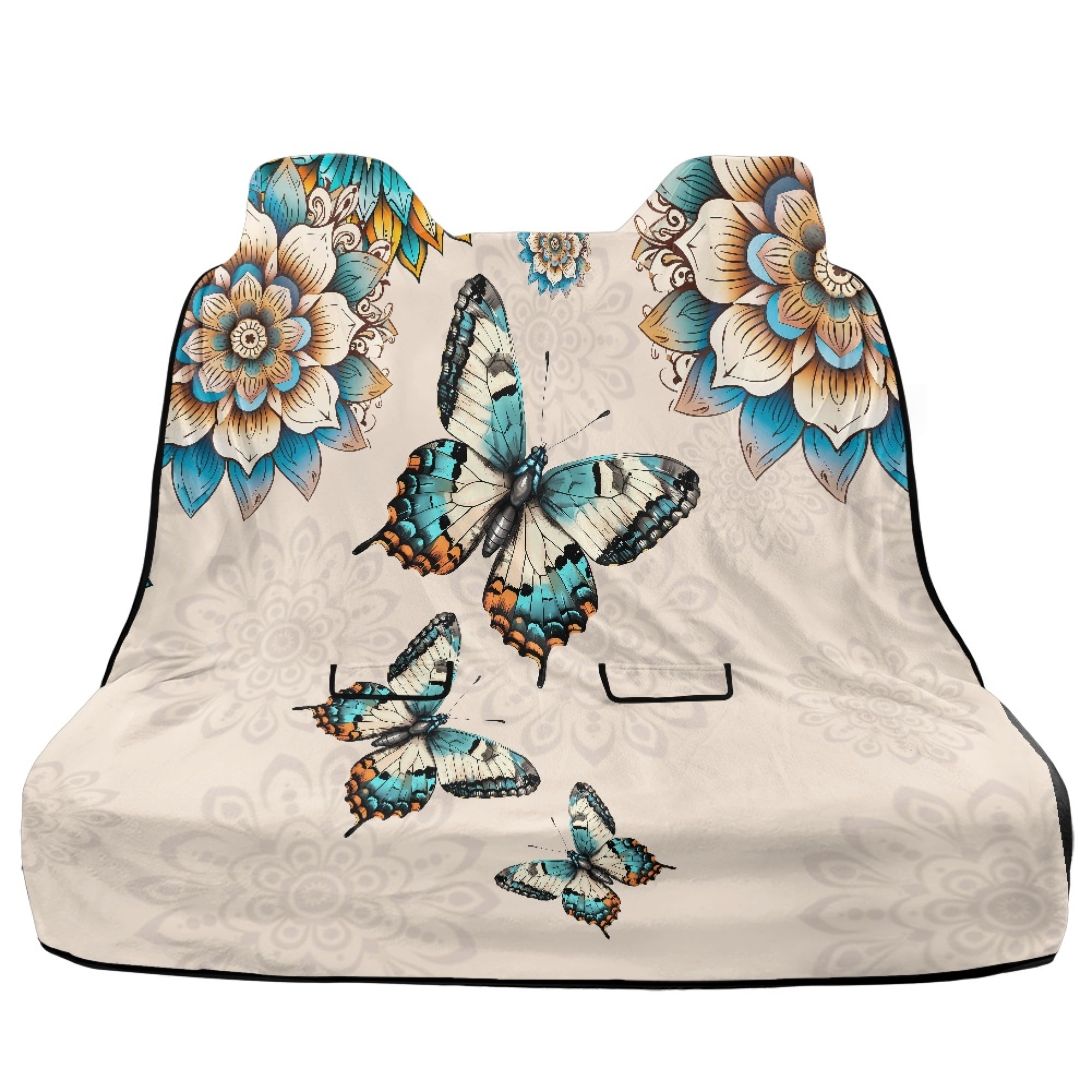 Drydeepin Butterfly Boho Mandala Pattern Car Back Seat Cover, Rear Bench Seat Towel Cover Breathable Non-Slip Rear Seat Cover Universal Fit for Sedans SUVs Truck Auto Interior Decor
