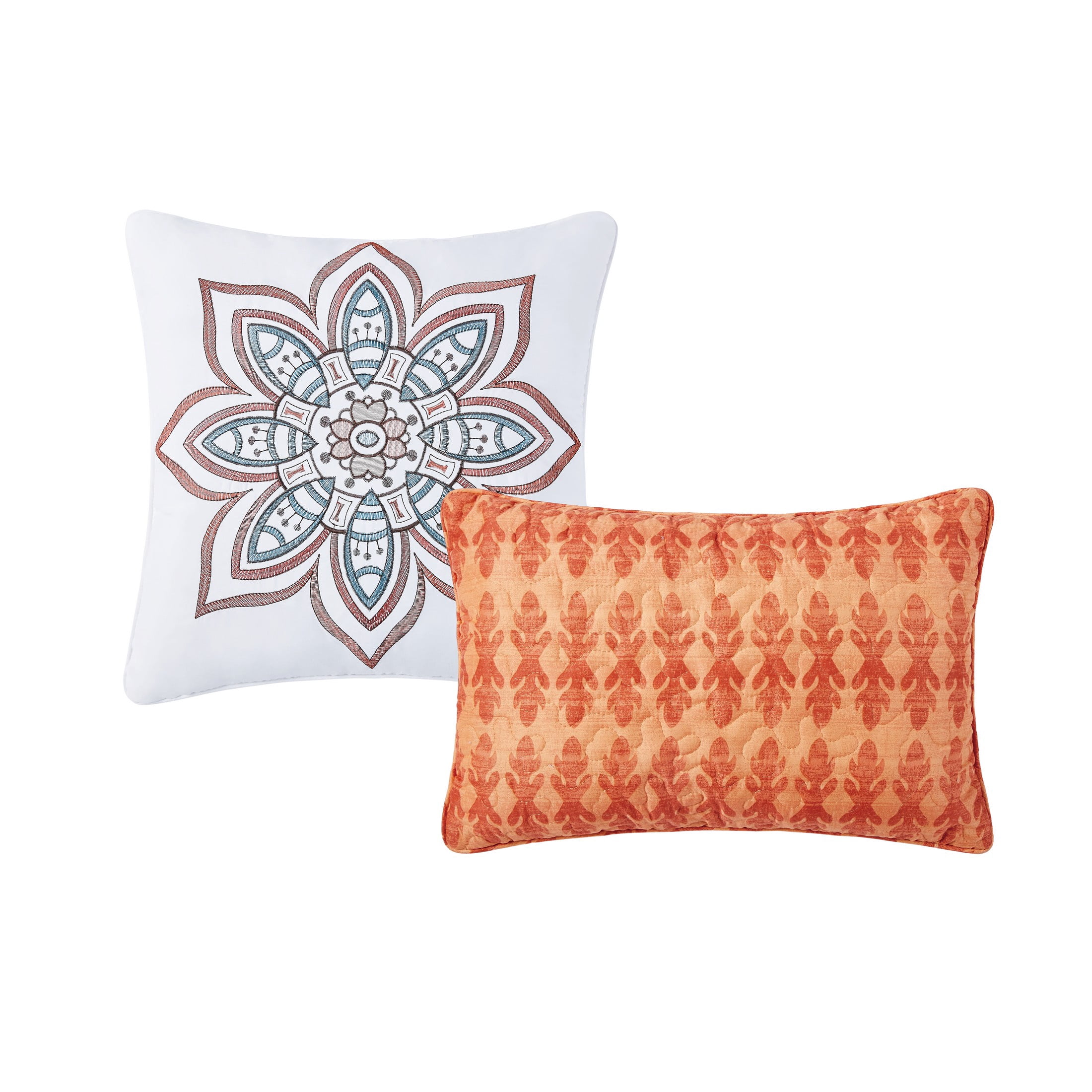 VCNY Home Ezra 5-Piece Orange Medallion Reversible Quilt Set, Full/Queen