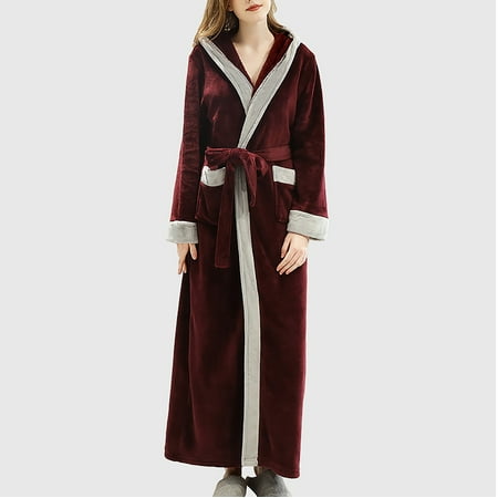 

EQWLJWE Couples Winter Lengthened Bathrobe Splicing Home Clothes Long Sleeved Robe Coat+Belts Robes Holiday Clearance