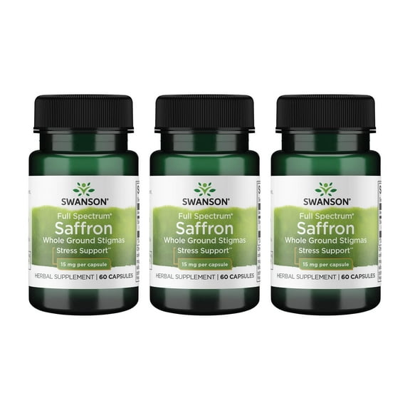 Swanson Full Spectrum Saffron (Whole Ground Stigmas)-Herbal Supplement Promoting Natural Mood Support & Stress Management - Organic Spanish Saffron Supplement-(60 Veggie Capsules, 15mg Each) (3 Pack)