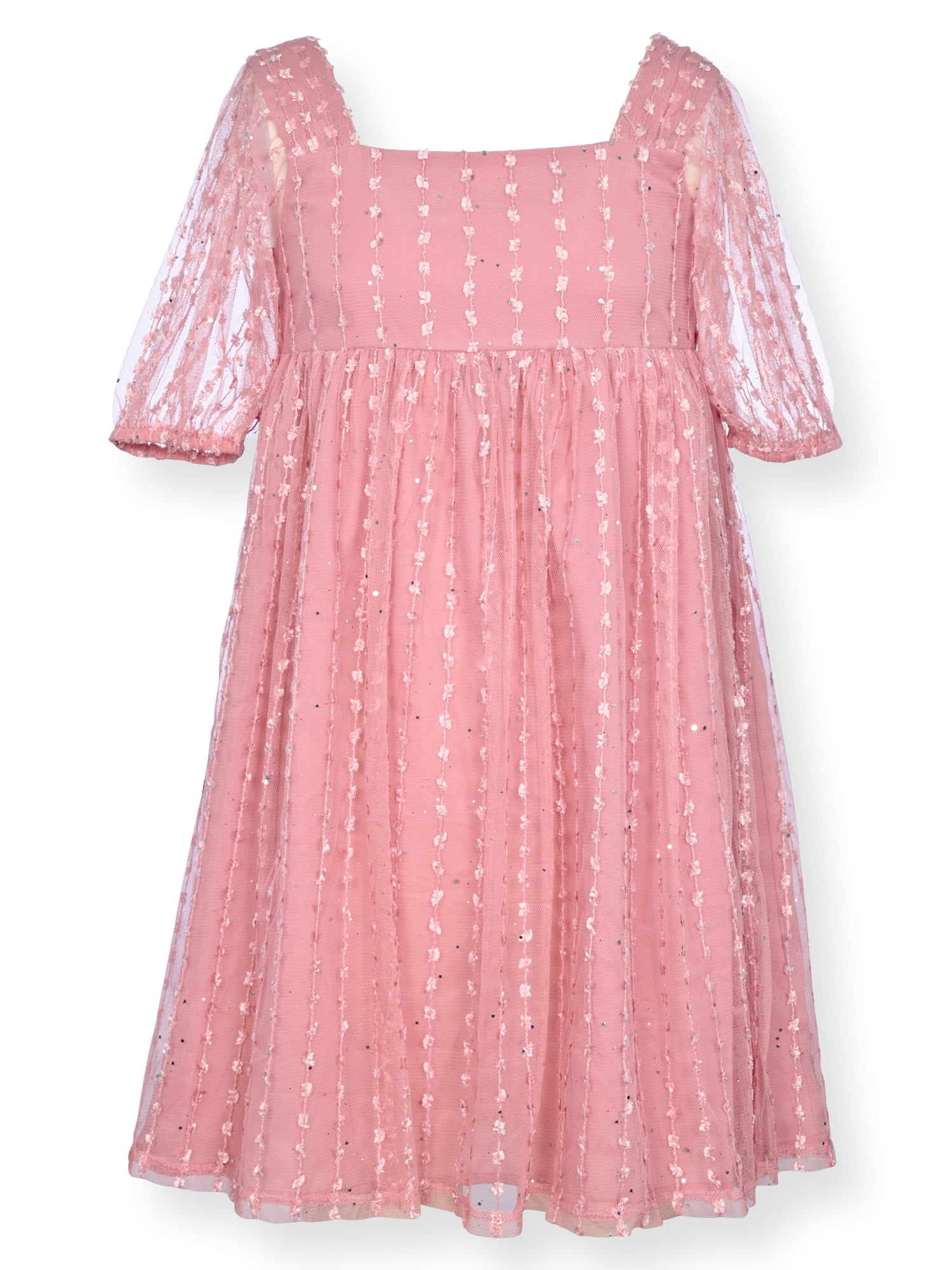 Wonder Nation Girls Square Neck Shimmering Dress, Sizes 4-16 & Plus