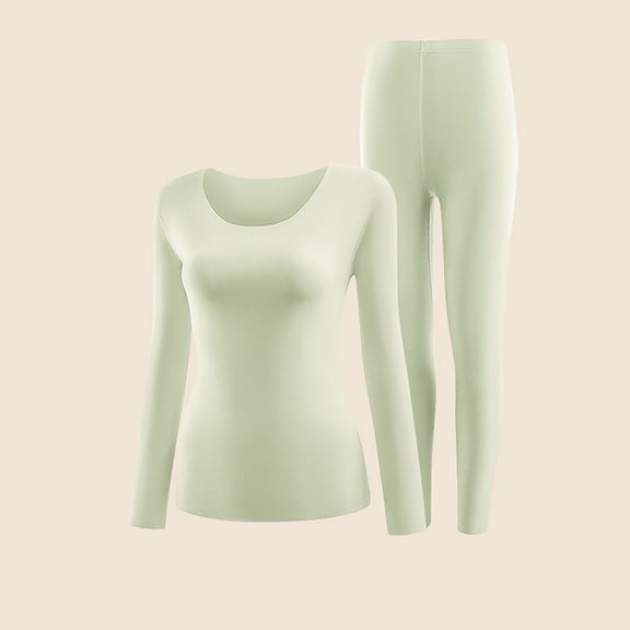 BLTIBY Thermal Underwear Set for Women Long Johns Soft Warm Winter Fitted Round Neck Top & Bottom Base Layer Sleepwear Sets for Cold Weather Green M