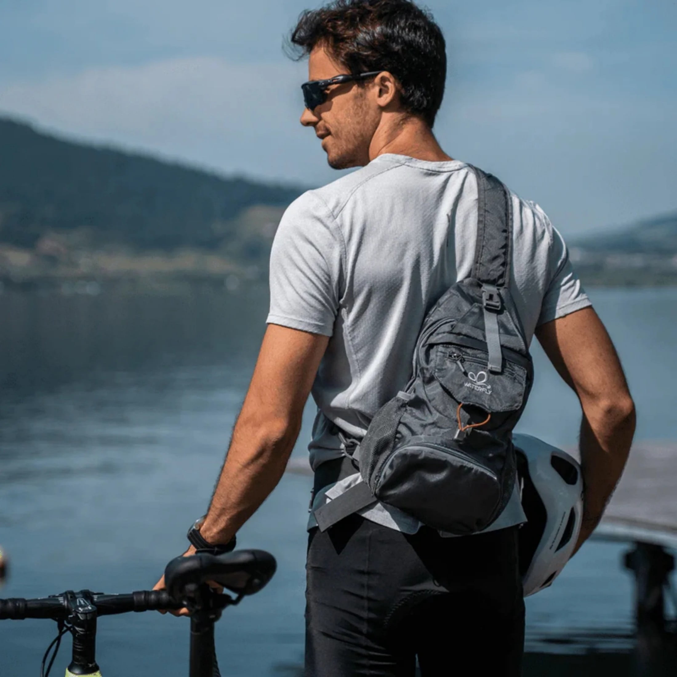 WATERFLY Unisex Small Packable Hiking Travel Sling Bag Cross-Body Shoulder Chest Bag,Gray