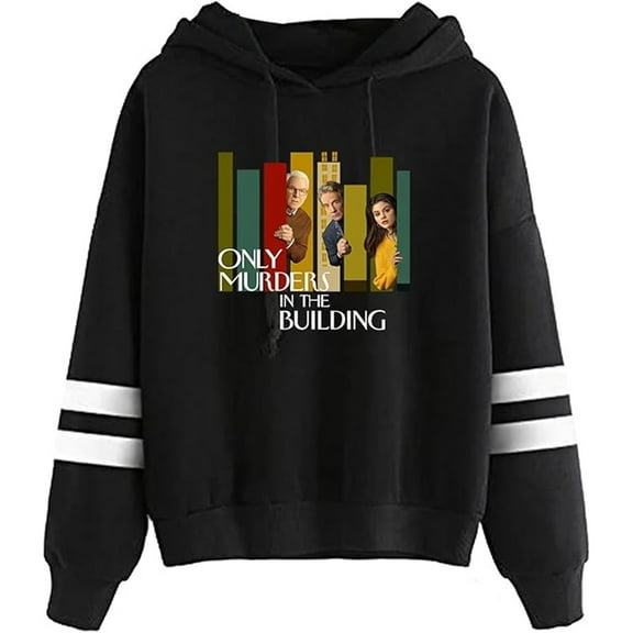 Only Murders In The Building Merch Hoodie Unisex Pocketless Double-bar Sleeve Fashion Sweatshirt,XL,Black