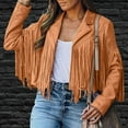 thumbnail image 6 of Jackets for Women Fringe Coat Cropped Jacket Winter Fall Faux Suede Leather Cowboy Style Coat Long Sleeve Tassels Cardigan Coats Outerwear Casual Short Shacket Jackets Coats, 6 of 7