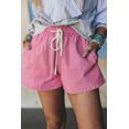 thumbnail image 3 of Women's Pink Stripe Denim Shorts – High Waist Elastic Drawstring Casual Summer Style, XL, 3 of 5