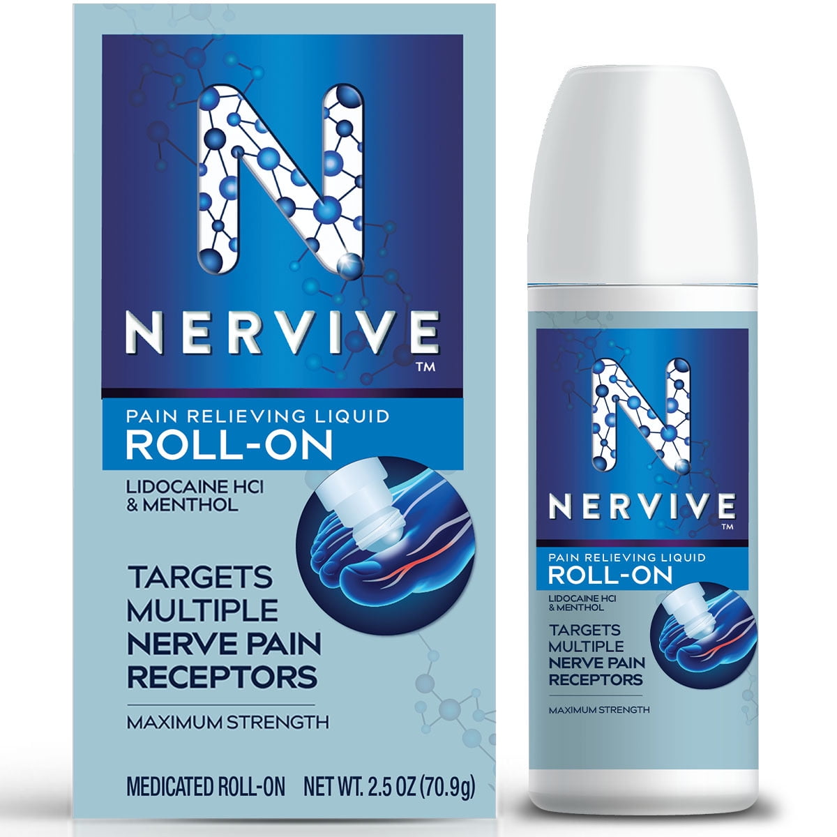 Nervive Nerve Care, Pain Relieving Roll On, Max Strength Topical Pain Relief, 2.5 oz