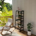 thumbnail image 3 of Gzxs Industrial Ladder Bookcase, 4-Tiers Storage Bookshelves with Metal Frame Plant Stand, Brown, 3 of 7